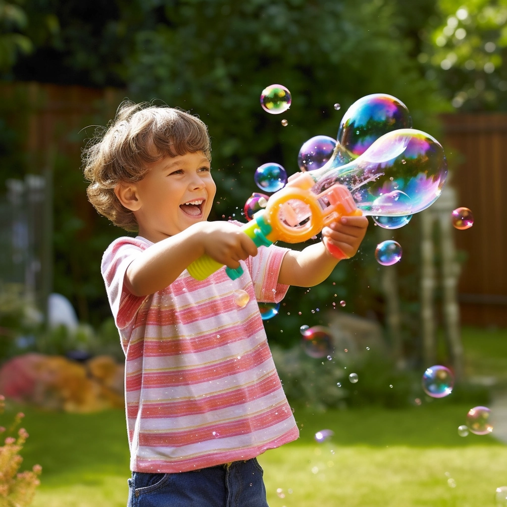 Kid play bubble gun